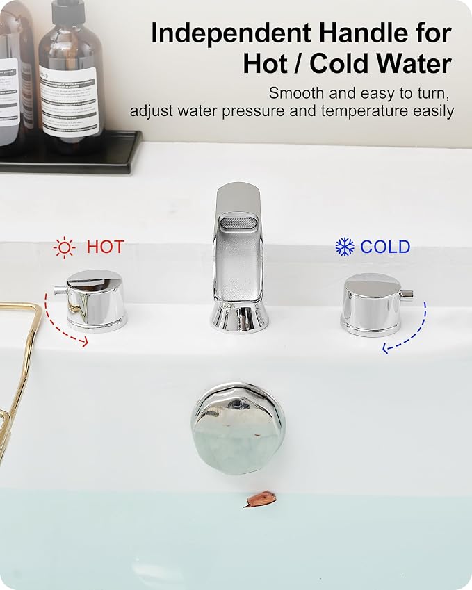 Waterfall Bathtub Faucet Set, Chrome Deck Mount Tub Faucet High Flow Brass Bath - Image 7