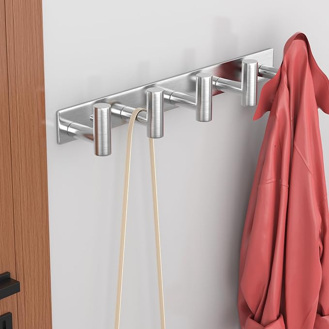 HUFEEOH Coat Hooks Wall Mount, 2 Pack T Shaped 5 Hooks Stainless Steel Wall - Image 6
