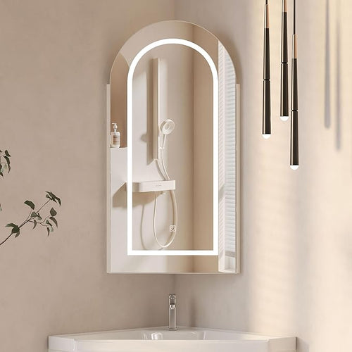 16x31 Inch White Lighted Corner Medicine Cabinet by Mepplzian