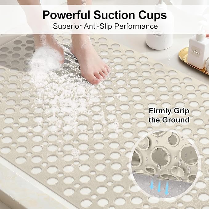 Anti Slip Shower Mat with Suction Cups, 23.6x35.4 Inch Quick Drain TPE Non Slip - Image 3