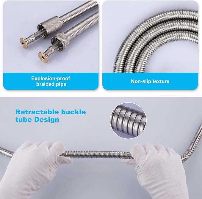 Aleasha Brushed Nickel Finished Shower Hose, 63 Inch SUS 304 Stainless Steel - Image 3