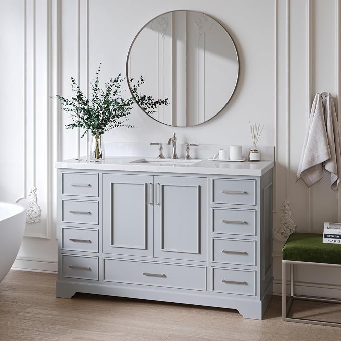 ARIEL Stafford 54" Grey Bathroom Vanity Base Cabinet, Single Sink Configuration - Image 2