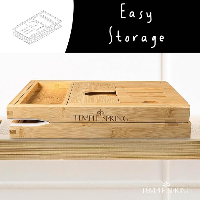 Temple Spring Foldable Bathtub Tray, Unique Design Selfcare Bathroom Caddy - Image 2
