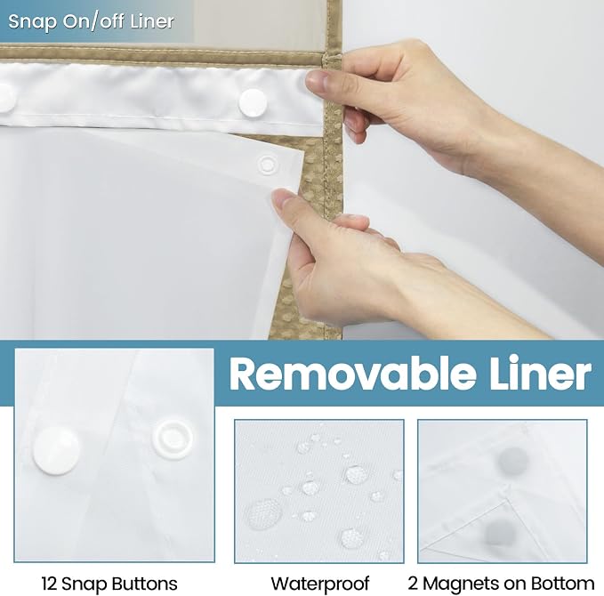 Beige No Hook Shower Curtain - Image 6