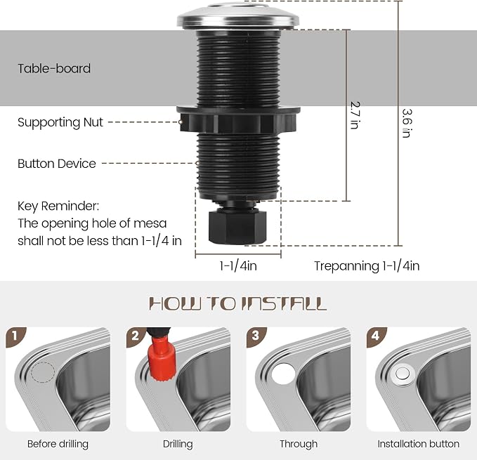 Garbage Disposal Air Switch Kit Sink Top Waste Disposal Long Stainless Steel - Image 5
