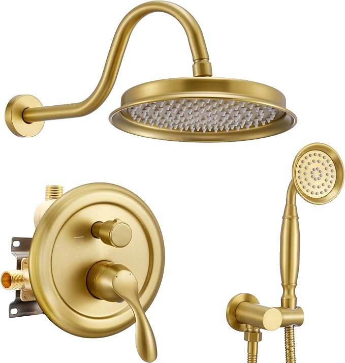 DASAN Brushed Gold Rain Shower System Complete Antique Shower Faucet Sets by Dasan