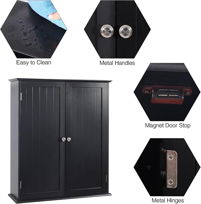 Blcak Bathroom Cabinet Wall Mounted, Bathroom Wall Cabinet Over Toilet - Image 5