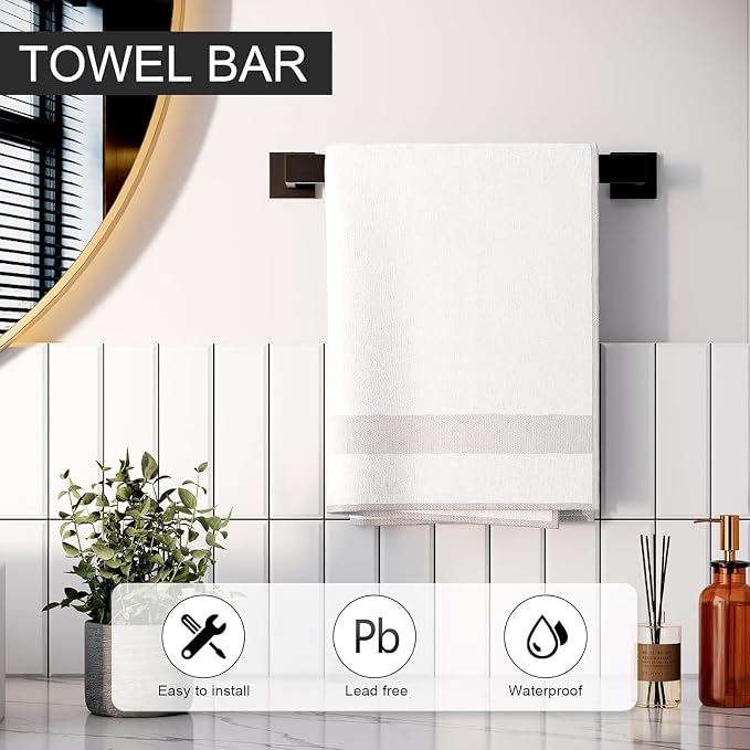 Matte Black Bathroom Accessories Set, 22.2 Inch Bath Towel Bar Set, Stainless - Image 7