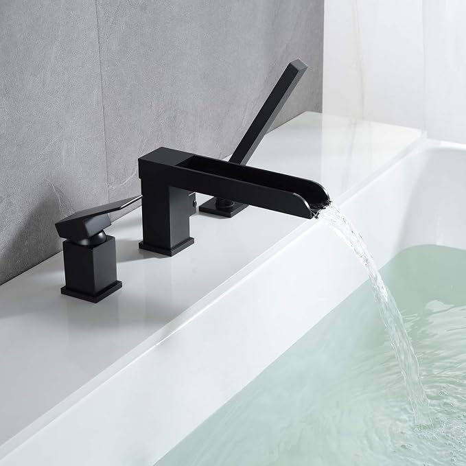 Waterfall Roman Tub Faucets Deck Mount Black Bathtub Faucets Brass Tub Filler - Image 3