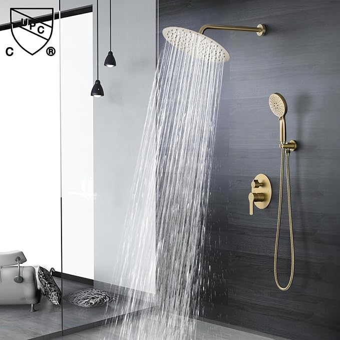 Shower Faucet Set Brass 12IN Rough-In Valve Body Trim Kit Rainfall Included - Image 2