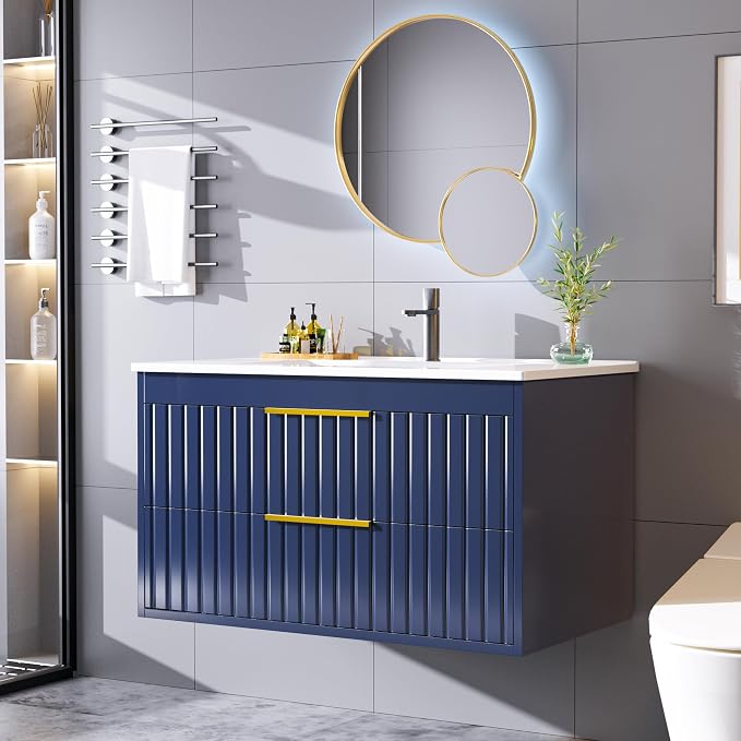 30" Bathroom Vanity with Sink, Floating Vanity Bathroom Sink Cabinet Wall Mount - Image 3