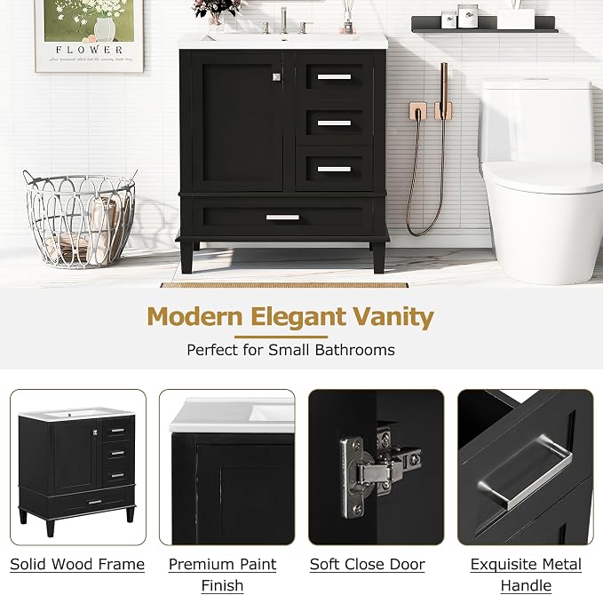 30" Bathroom Vanity, Modern Bathroom Cabinet - Image 4