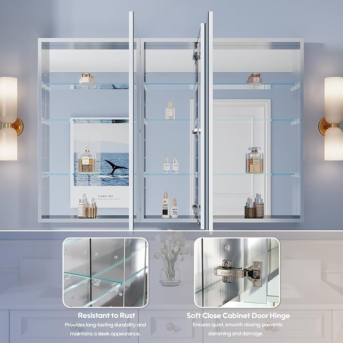 WELLFOR 52" x 36" Bathroom Medicine Cabinet - Image 4