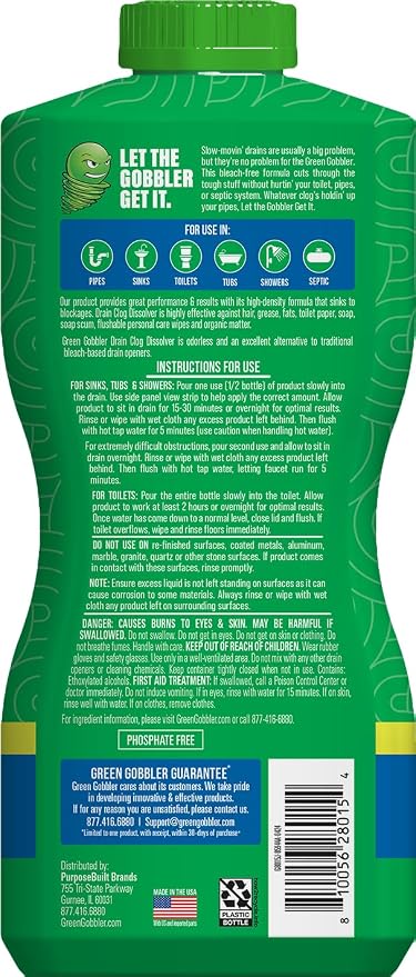 Green Gobbler Drain Clog Dissolver, Drain Opener-Cleaner, Toilet Clog Remover - Image 2