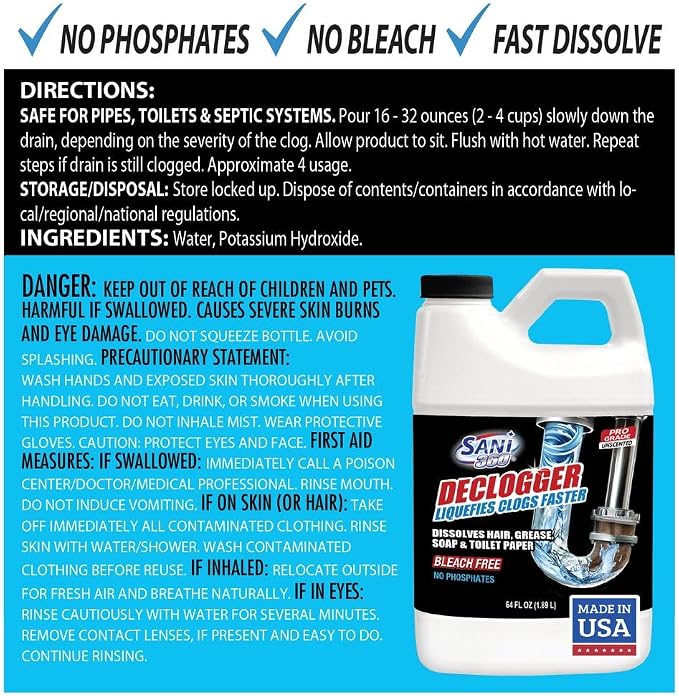 Sani 360° Declogger Dissolves Hair, Soap Scum, Toilet Paper. Drain Clog Remover - Image 7