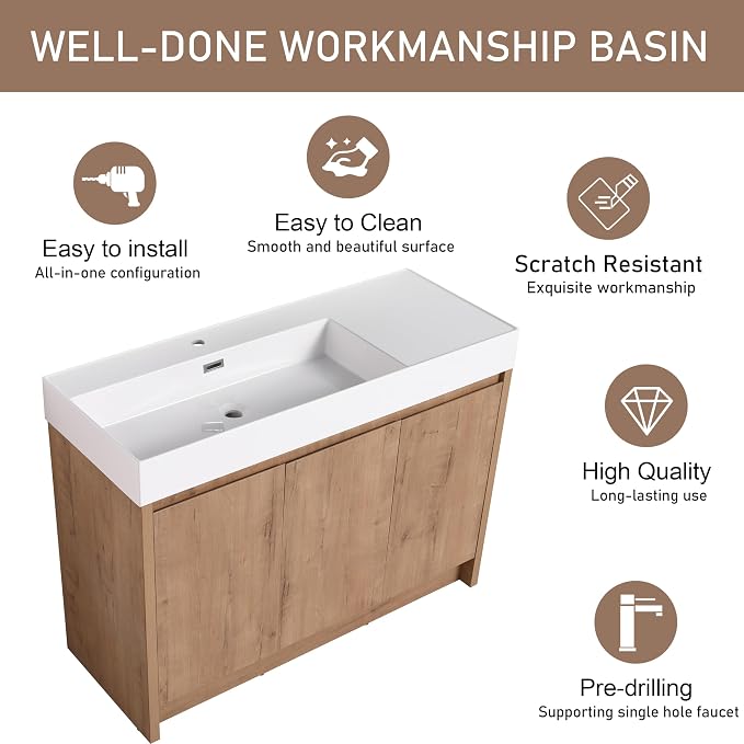 48 Inch Bathroom Vanity with Sink, Freestanding Bathroom Sink Cabinet Combo - Image 3