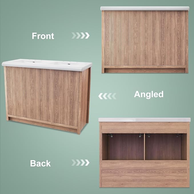 48 Inch Bathroom Vanity with Double Sink, Bathroom Sink Cabinet with 4 Fluted - Image 6