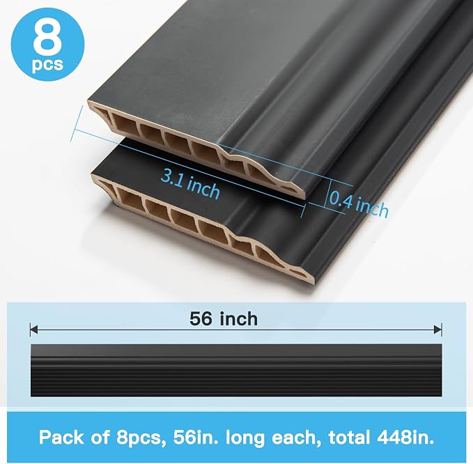 Art3d Wall Baseboard Molding Trim 8-Pack of 56 x 3.2 in., High Impact - Image 6