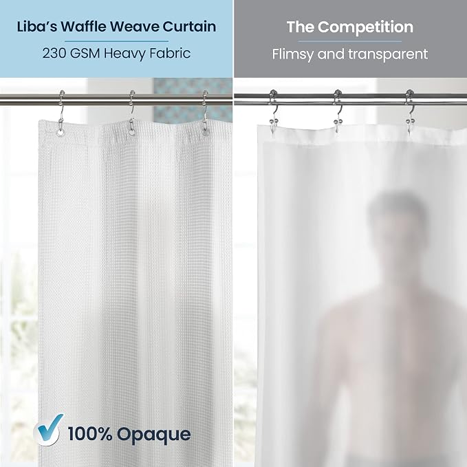 LiBa Waffle Weave Fabric White Shower Curtain, 72 W x 72 H Water Repellent & - Image 4