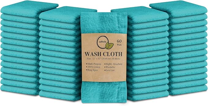 Softolle 100% Cotton Washcloths 60 Pack Soft, Highly Absorbent Washcloth by Softolle