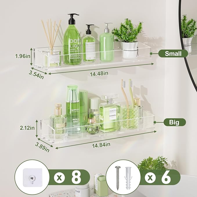 2PCS Acrylic Floating Shelves for Wall, Bathroom Shelf - Image 3