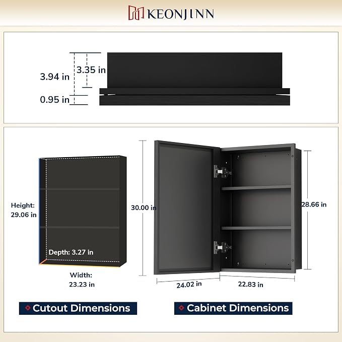 Keonjinn 24” x 30” Black Bathroom Medicine Cabinets - Image 2