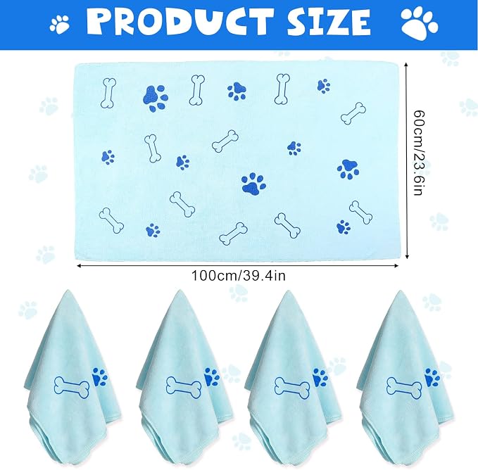 Chumia 4 Pcs Dog Towels for Drying Dog Puppy Bulk Microfiber Absorbent Paw - Image 4