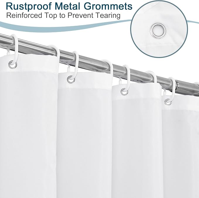AooHome White Fabric Shower Curtain Liner, Bathroom Curtain - Image 6
