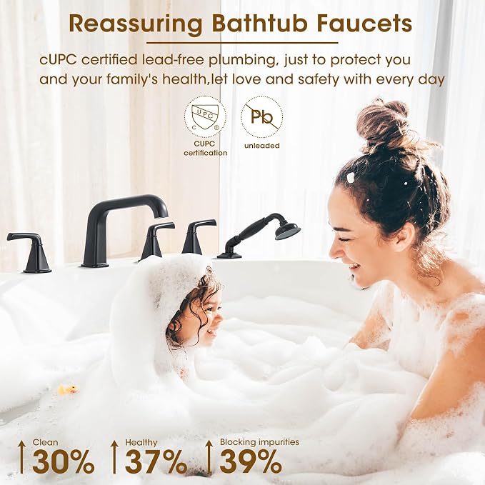 Roman Tub Faucet with Sprayer, Garden Tub Faucet with Valve, Brass 5 Hole 3 - Image 3