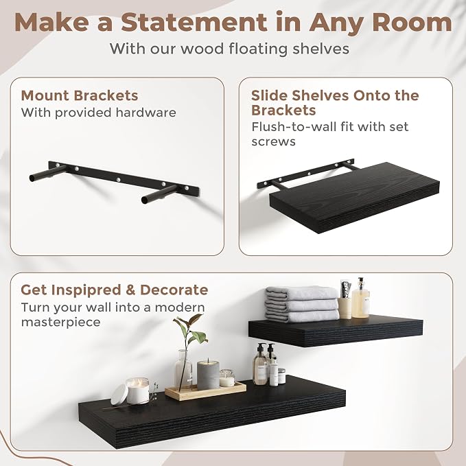 24 Inch Floating Shelves for Wall Set of 2, Easy Install Engineered Wood - Image 5