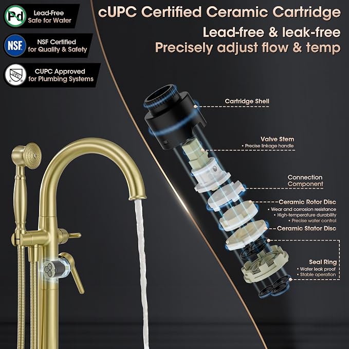 Freestanding Tub Faucets, Brass Freestanding Bathtub Faucet - Image 7