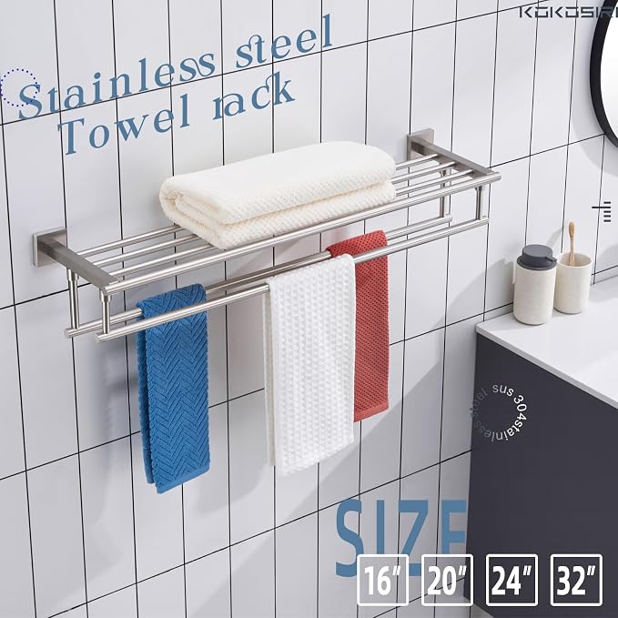 KOKOSIRI Towel Shelf with Double Towel Bars 32 Inches Bathroom Towel Rack Bath - Image 7