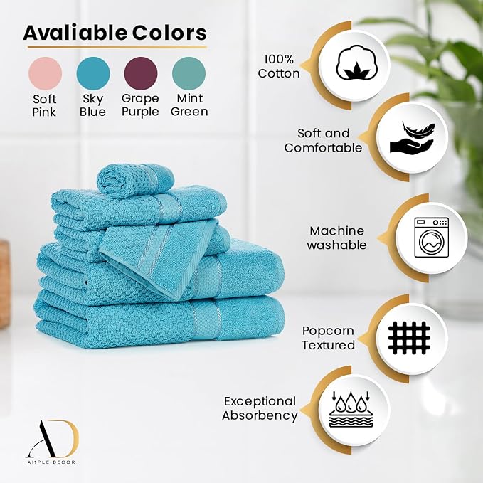 Ample Decor Bathroom Towel Set of 18-4 Bath Towel, 4 Hand Towel, 10 Wash Cloths - Image 4