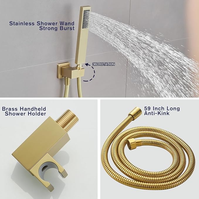 Brushed Gold Shower System 8 Inch Bathroom Luxury Rain Mixer Shower Combo Set - Image 4