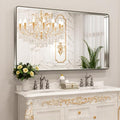 LOAAO 60X30 Inch Brushed Nickel Bathroom Mirror, Rounded Rectangle Silver Metal by LOAAO