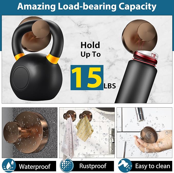 Suction Cup Hooks for Shower, Glass Door, Hold Robe & Wreath, Hanging up to 15 - Image 3