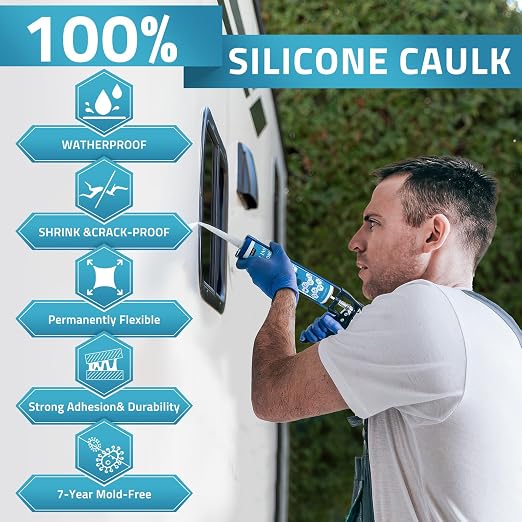 PAULINN 12 Packs Black Silicone Sealant 100% Waterproof Silicone Caulk - Image 3