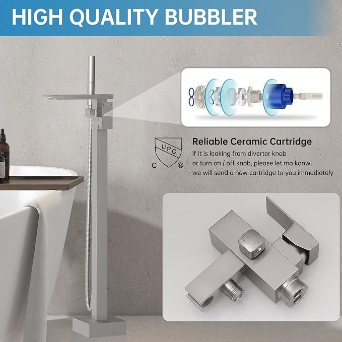 RUMOSE Brushed Nickel Bathtub Filler Freestanding Tub Filler Floor Mount Tub - Image 4