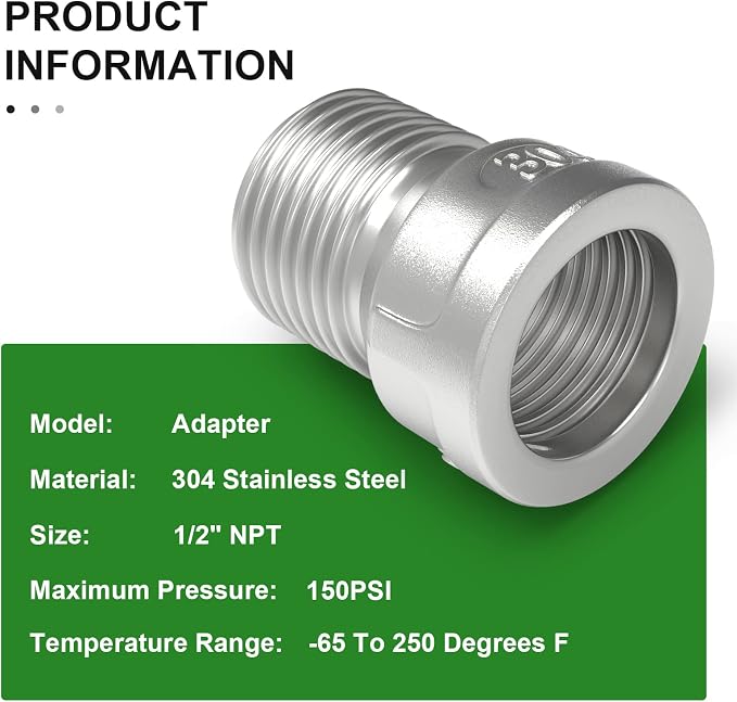TAISHER 10PCS 304 Stainless Steel Pipe Fitting, 1/2" Male NPTx 1/2" Female NPT - Image 6