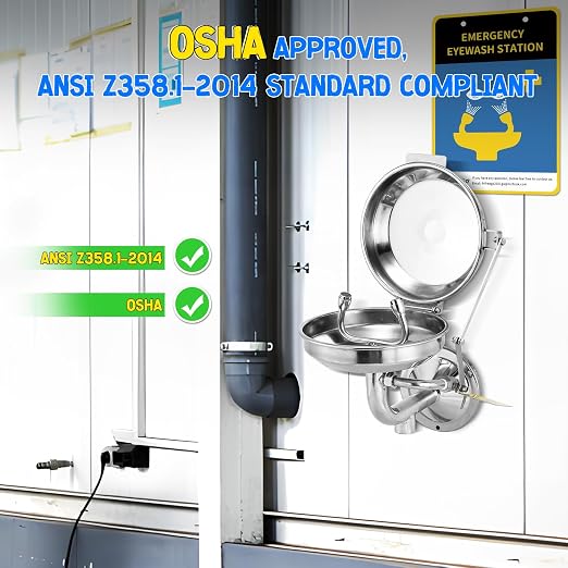Eye Wash Station with Cover, Wall Mount Eyewash Station OSAH Approved, - Image 3