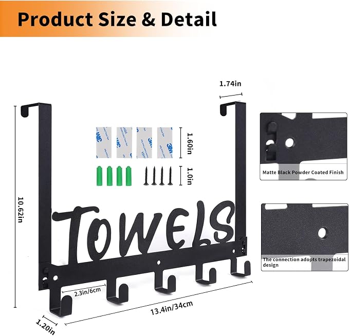 Over The Door Hook, Towel Hook for Bathroom, Towel Hanger Door Rack - Image 4