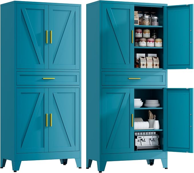 71" Tall Farmhouse Pantry Cabinet, Metal Cabinets by YNIQUESTLEMetalCabinet