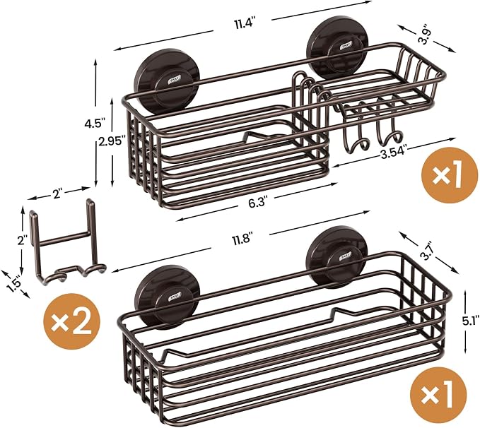 LEVERLOC Shower Caddy Suction Cup, 2 Pack Shelves - Image 5