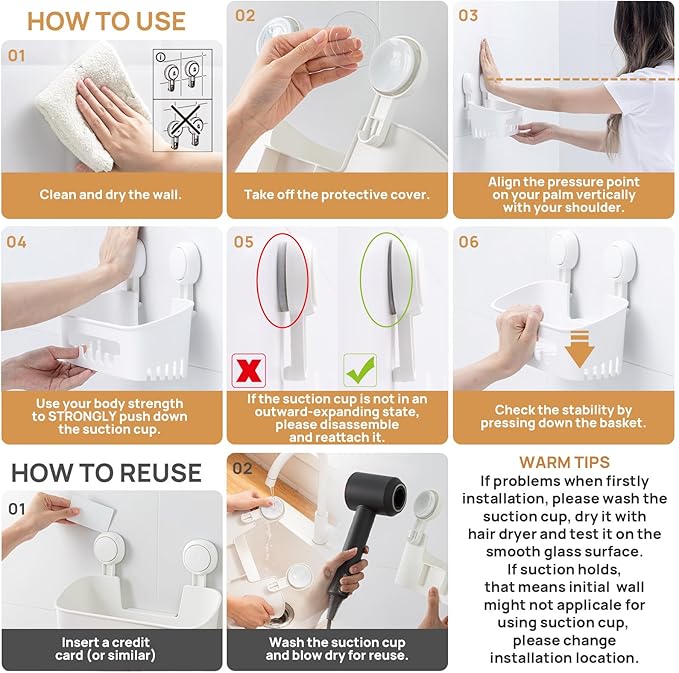 LEVERLOC Shower Caddy Suction Cup Shower Shelf Basket Suction Pack of 2 One - Image 8