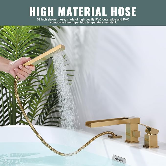 Waterfall Roman Tub Filler Faucet, Deck Mount Bathtub Filler - Image 8