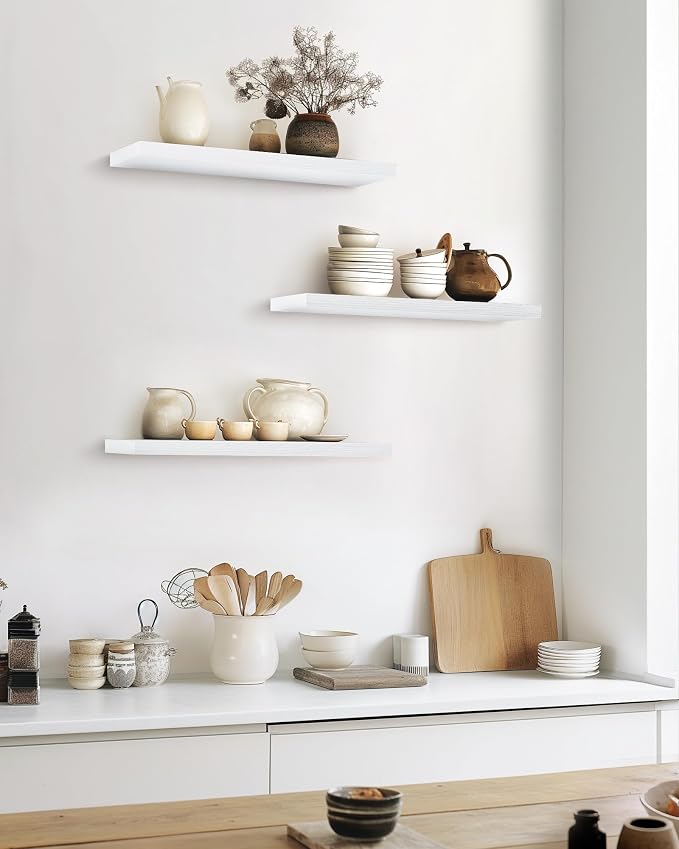 BAYKA White Floating Shelves for Wall, 22.5 inches Wall Mounted Rustic Wood - Image 4