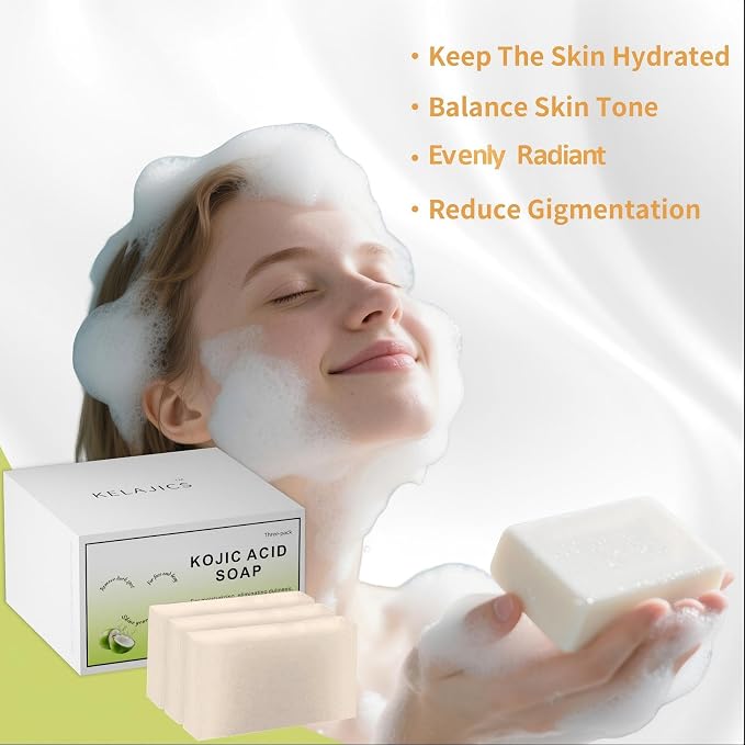Kojic Acid Soap Bars with Retinol, Vitamin C, Fresh Coconut Scent - Image 4