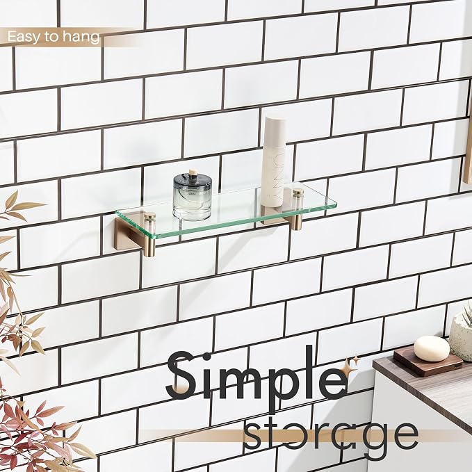 KOKOSIRI Wall Shelves Bathroom Hardware Glass Floating Shelf 12-Inch - Image 5