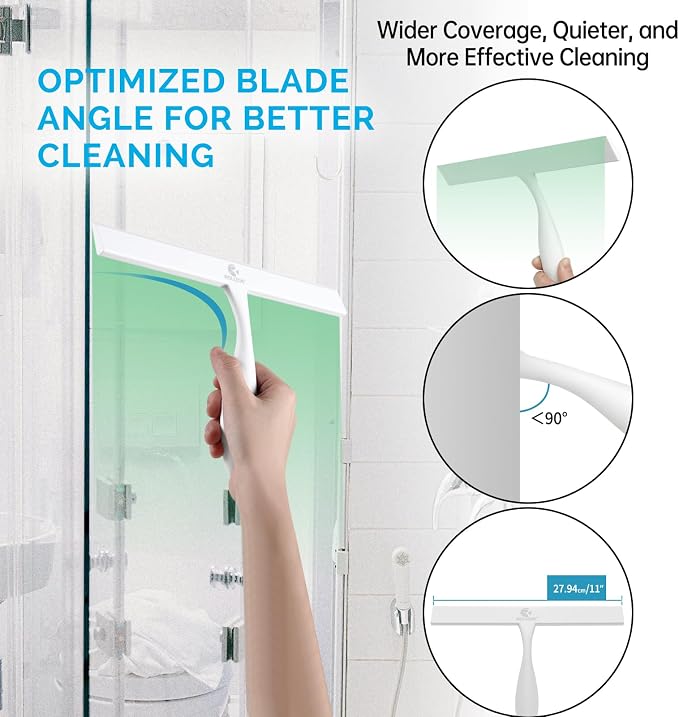 Shower Squeegee for Glass Doors, 11 Inch Ergonomics Anti-Rust Silicone Squeegee - Image 4