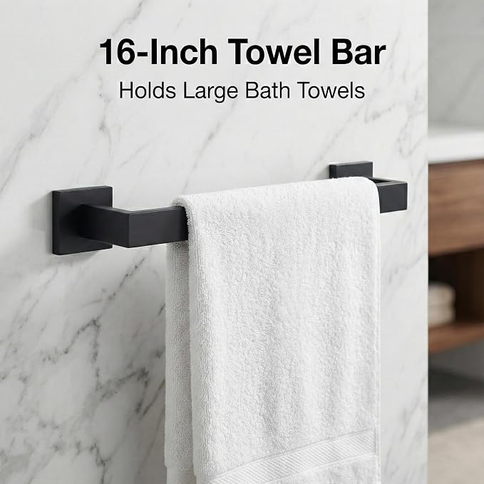 5 Piece Bathroom Hardware Set Matte Black, SUS304 Stainless Steel Towel Bar Set - Image 3